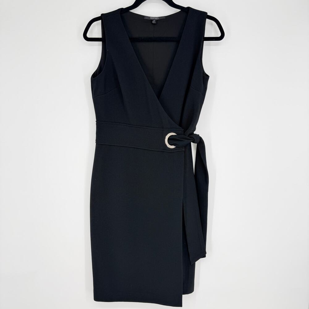 Badgley Mischka Black Sleeveless Tie Wrap Career Dress Sleeveless Womens 10